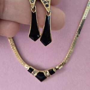 Vintage Set Trifani Black and Gold Necklace and Earring Set